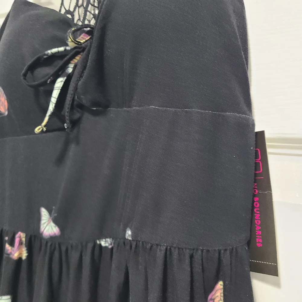 No Boundaries Black Butterfly Halter Sundress Cocktail NB Sweetheart Lace Back S - Picture 5 of 10